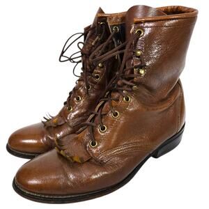Vintage Laredo Leather Roper Boot Brown Lace Up Kiltie Granny Prairie Western  9